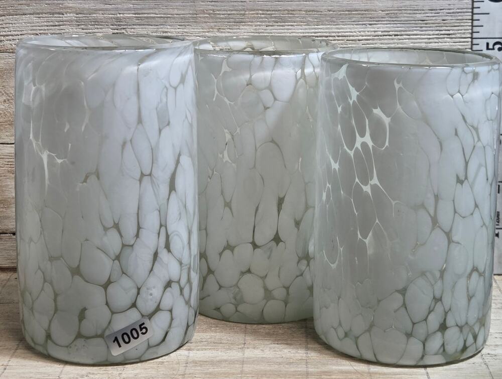 Hand Blown White Frit Glass Tumblers Set of 3 Confetti Art Glass 5"